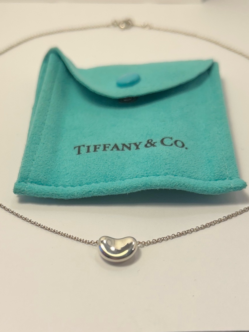 Tiffany & Co. Sterling Silver Bean Pendant Necklace with Blue Pouch - Picture 5 of 5